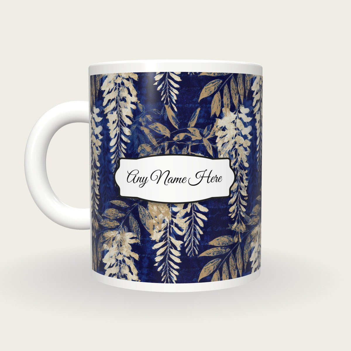 Monoprint Wisteria Name Mug, back with the second name label