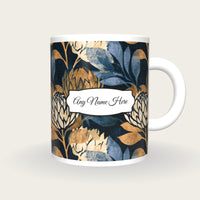 Woodcut Protea Name Mug, front with the name label