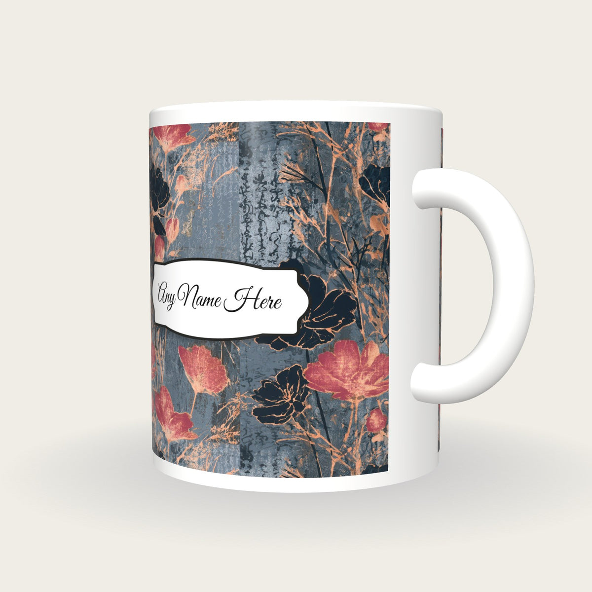 Screenprint Wildflowers Name Mug, three-quarter view