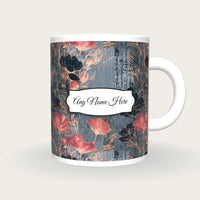 Screenprint Wildflowers Name Mug, front with the name label