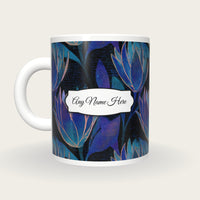 Woodblock Protea Name Mug, back with the second name label