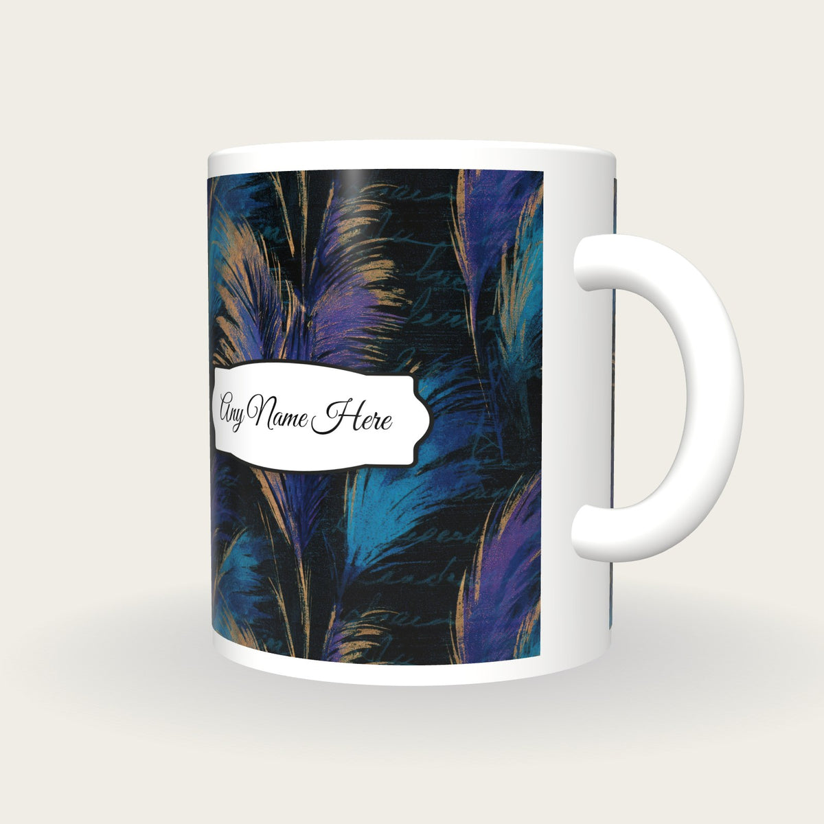 Woodcut Pampas Grass Name Mug, three-quarter view