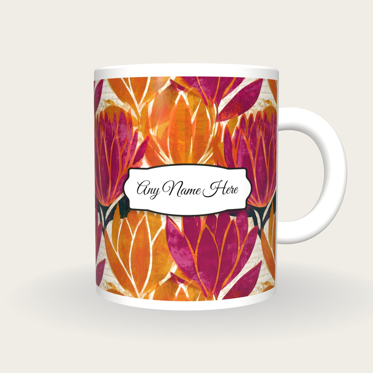 Screenprint Protea Name Mug 2, front with the name label