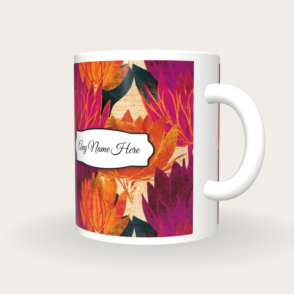 Screenprint Protea Name Mug, three-quarter view