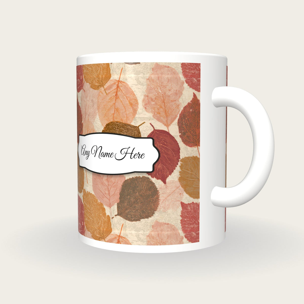 X-ray Pressed Leaves Name Mug, three-quarter view