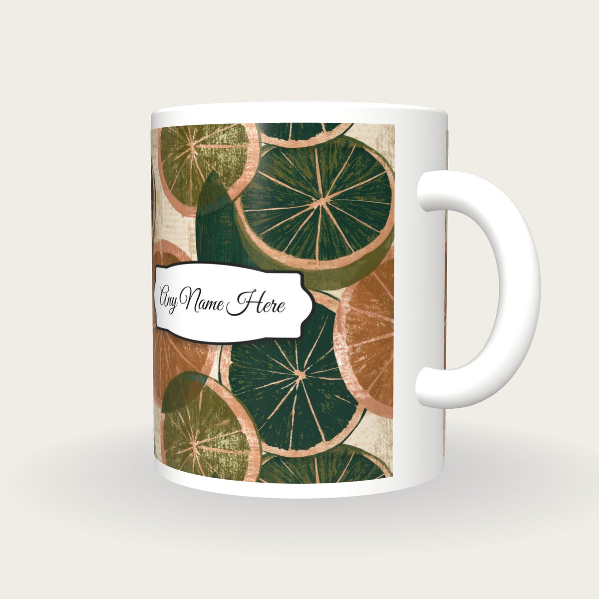 Screenprint Citrus Abstract Name Mug, three-quarter view