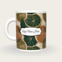 Screenprint Citrus Abstract Name Mug, back with the second name label