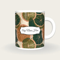Screenprint Citrus Abstract Name Mug, front with the name label
