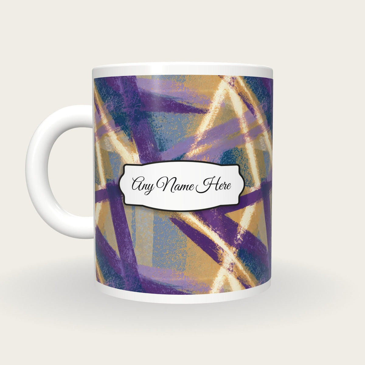 Screenprint Neon Tubes Name Mug, back with the second name label