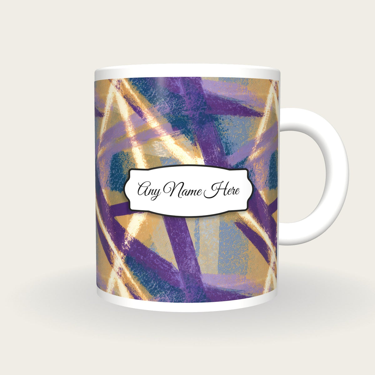 Screenprint Neon Tubes Name Mug, front with the name label