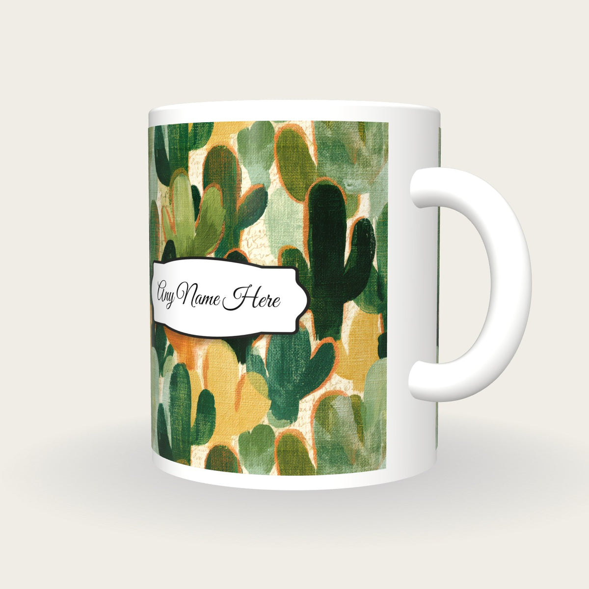 Gouache Cactus Name Mug, three-quarter view