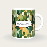 Gouache Cactus Name Mug, front with the name label