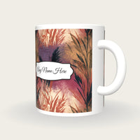 Woodblock Reeds Name Mug 2, three-quarter view