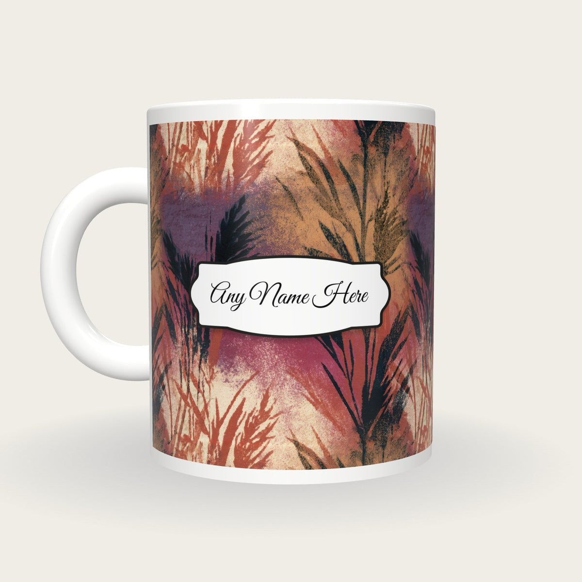 Woodblock Reeds Name Mug 2, back with the second name label
