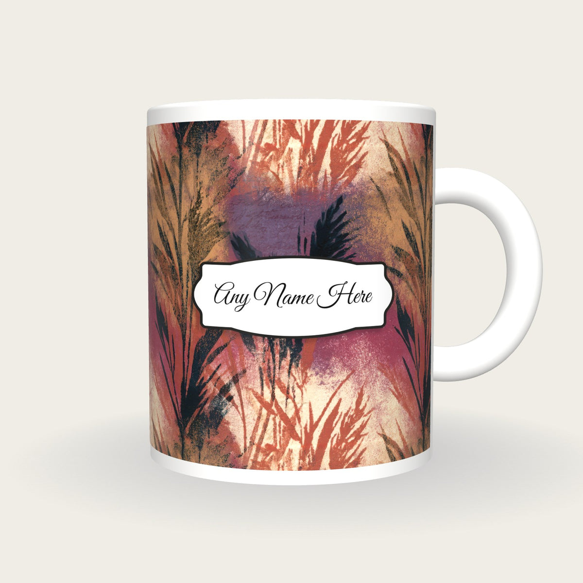 Woodblock Reeds Name Mug 2, front with the name label