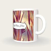 Woodblock Reeds Name Mug, three-quarter view