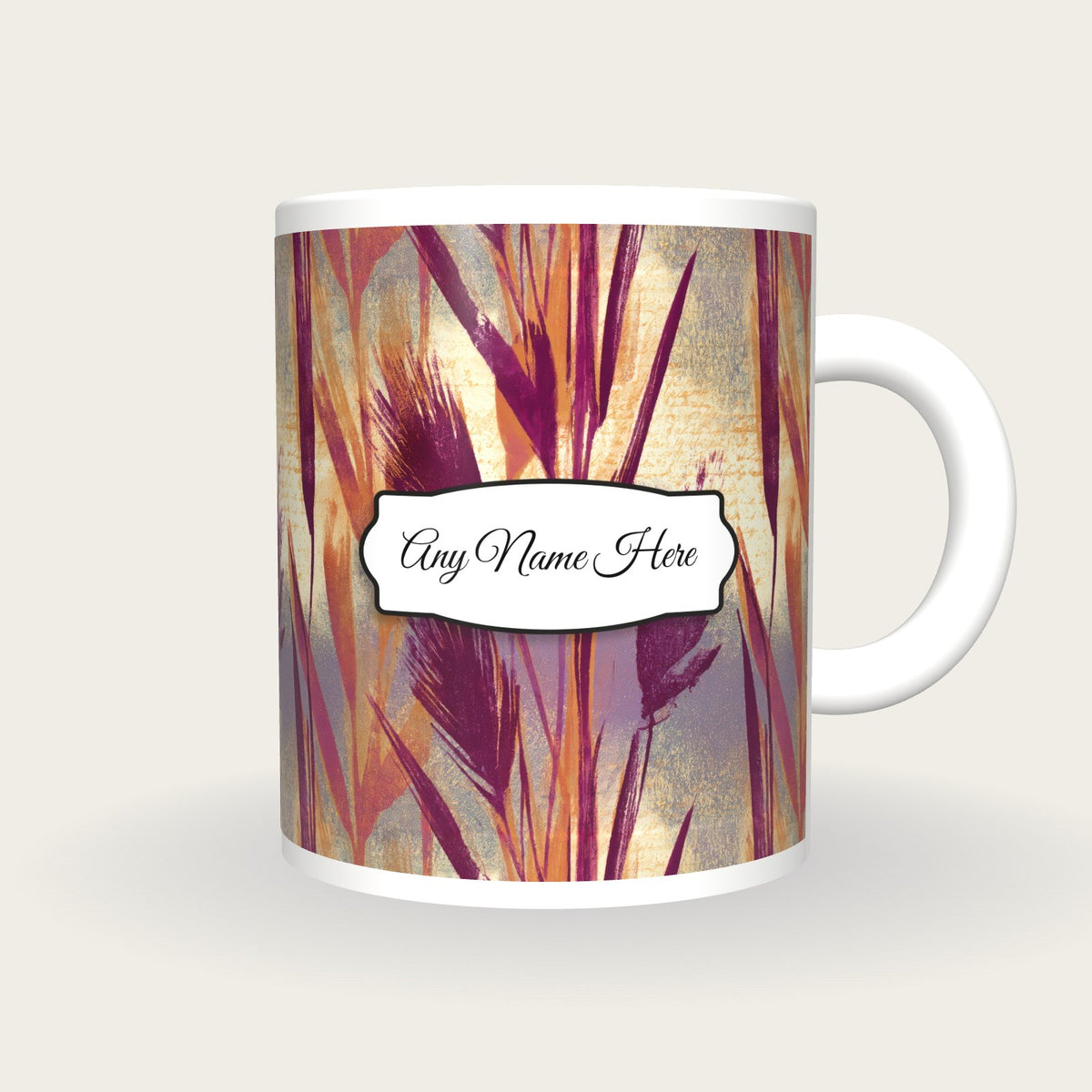 Woodblock Reeds Name Mug, front with the name label