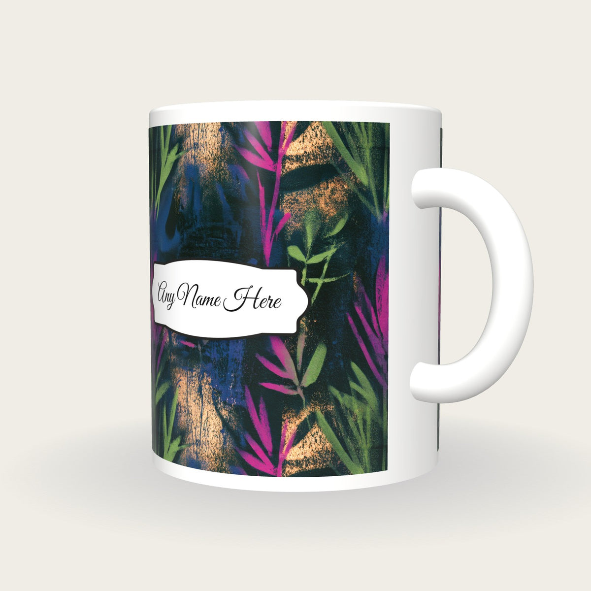 Graffiti Grasses Name Mug, three-quarter view