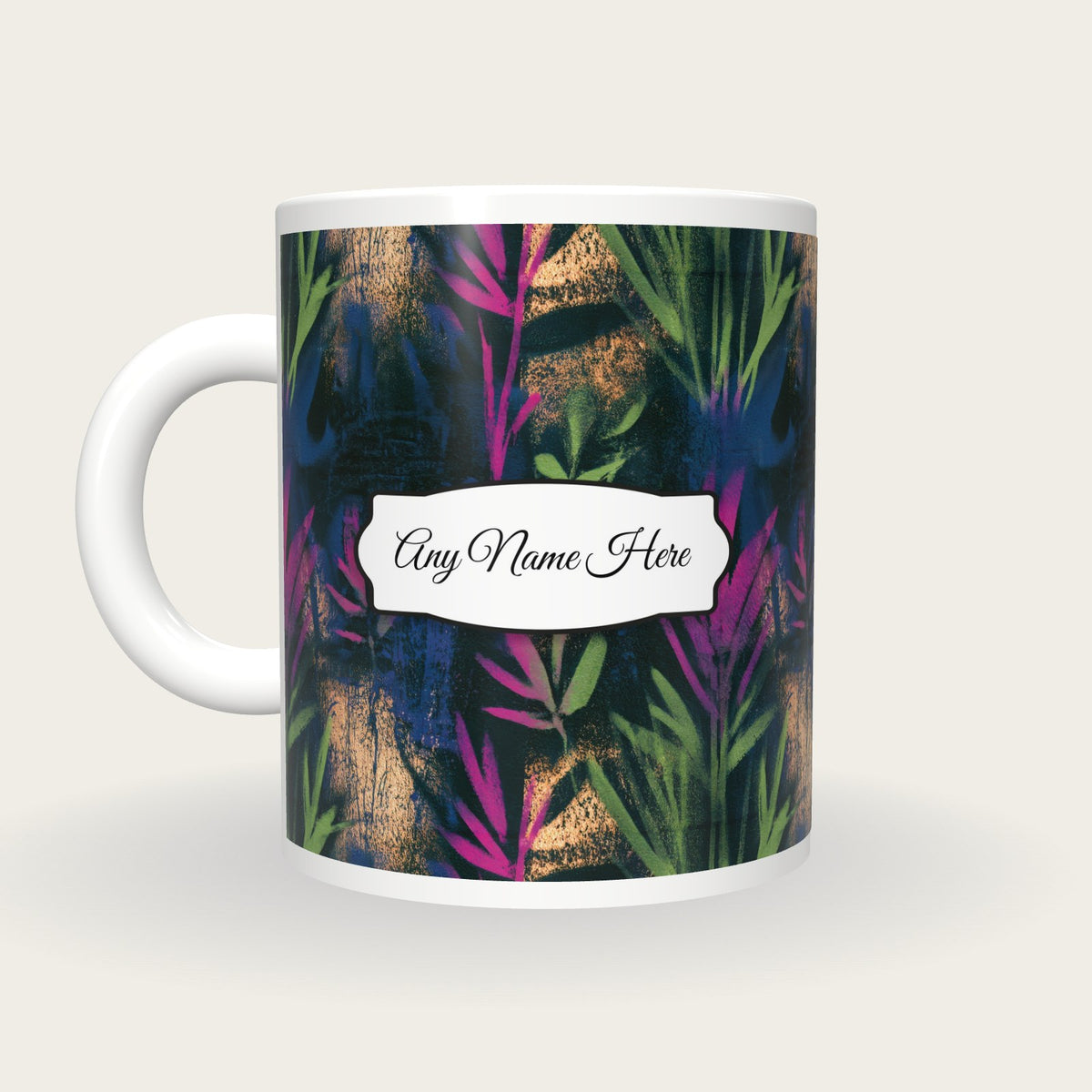 Graffiti Grasses Name Mug, back with the second name label