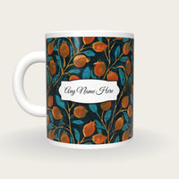 Indian Block Print Rose Hips Name Mug, back with the second name label