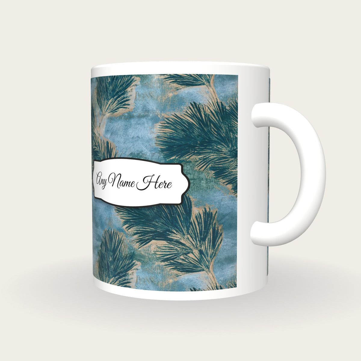 Monoprint Horsetail Name Mug, three-quarter view