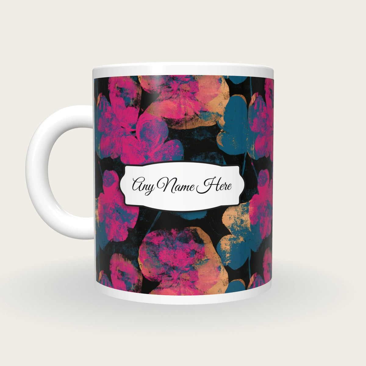 Screenprint Clover Name Mug 2, back with the second name label