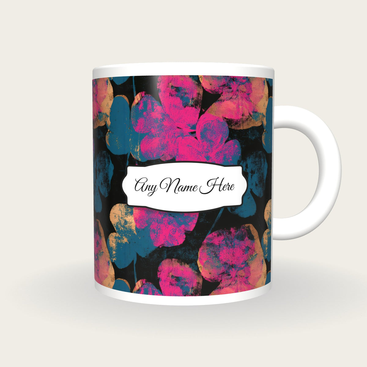 Screenprint Clover Name Mug 2, front with the name label