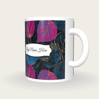 Woodblock Autumn Leaves Name Mug 2, three-quarter view