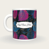 Woodblock Autumn Leaves Name Mug 2, back with the second name label