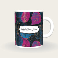 Woodblock Autumn Leaves Name Mug 2, front with the name label