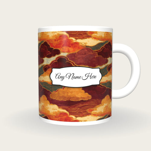Art Nouveau Cumulus Cloud Name Mug, front with the name label