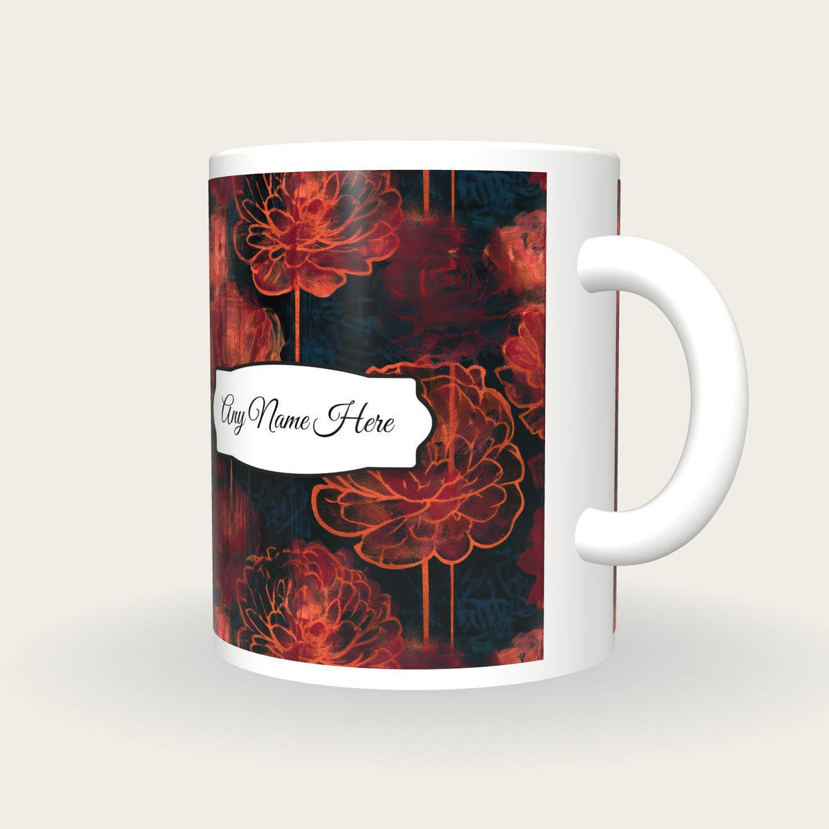 Graffiti Ranunculus Name Mug, three-quarter view