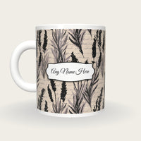 Screenprint Lavender Abstract Name Mug, back with the second name label