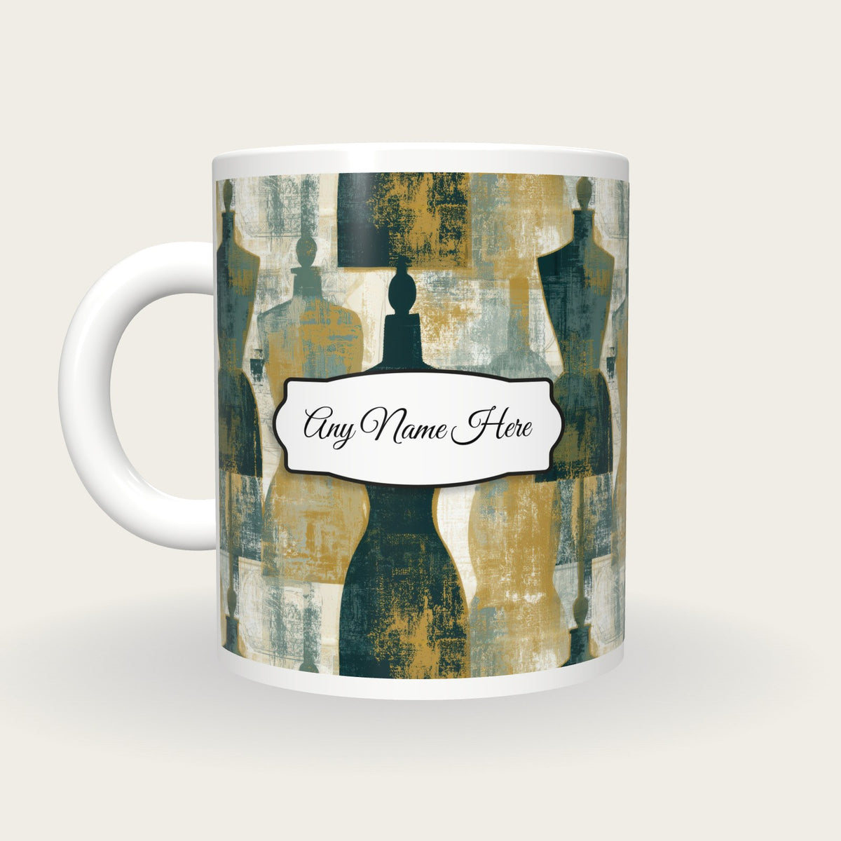Lithograph Dress Forms Name Mug 2, back with the second name label