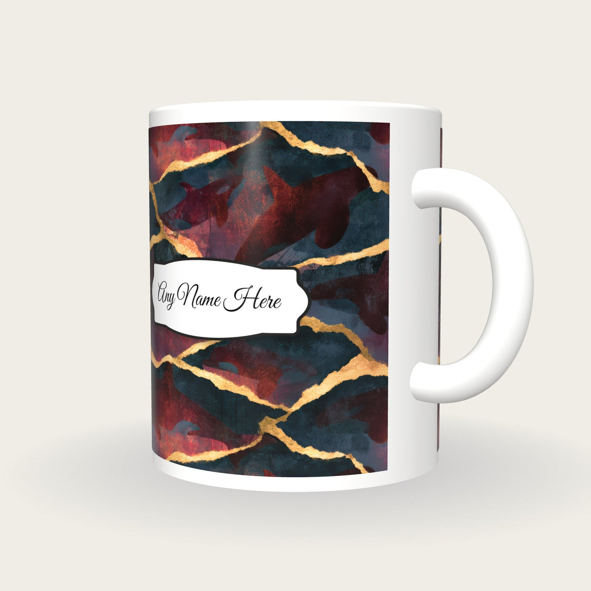 Torn Paper Orcas Name Mug, three-quarter view