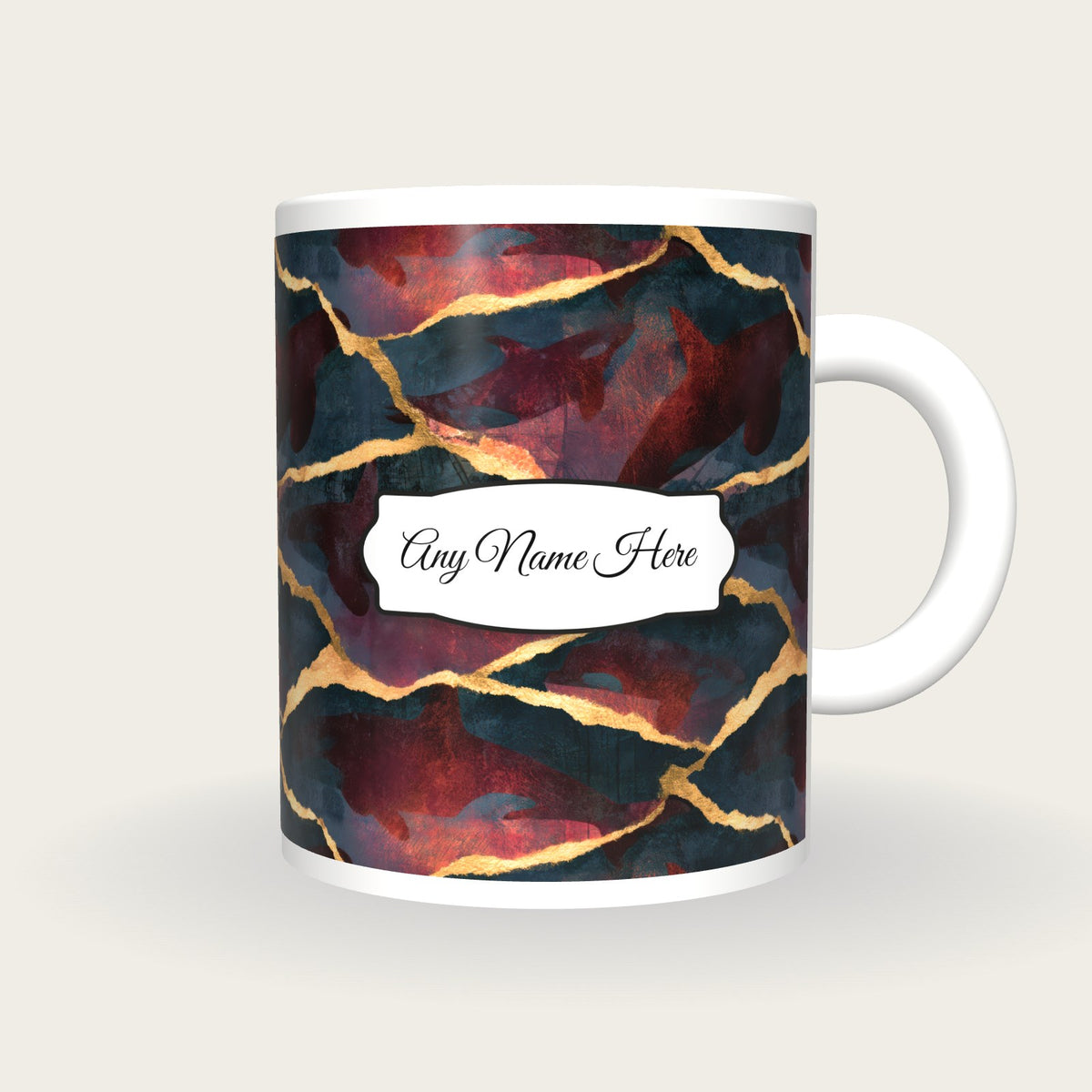 Torn Paper Orcas Name Mug, front with the name label