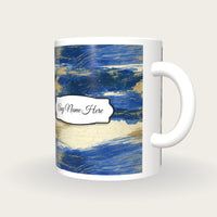 Sumi-e Sapphire Abstract Name Mug, three-quarter view