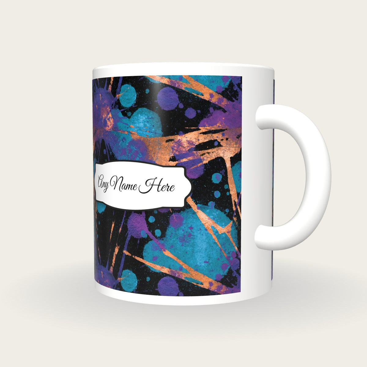 Photogram Cyan Abstract Name Mug, three-quarter view