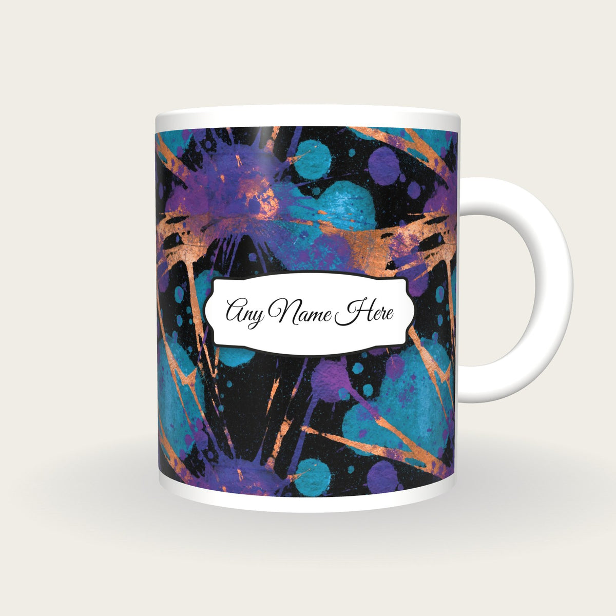 Photogram Cyan Abstract Name Mug, front with the name label