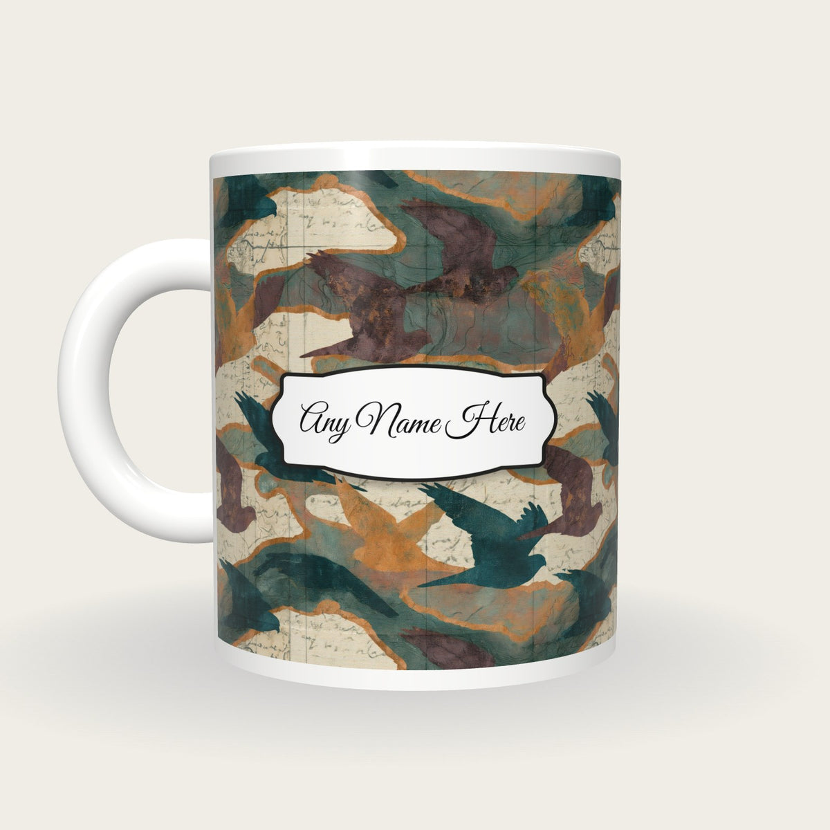 Antique Map Kestrel Name Mug, back with the second name label