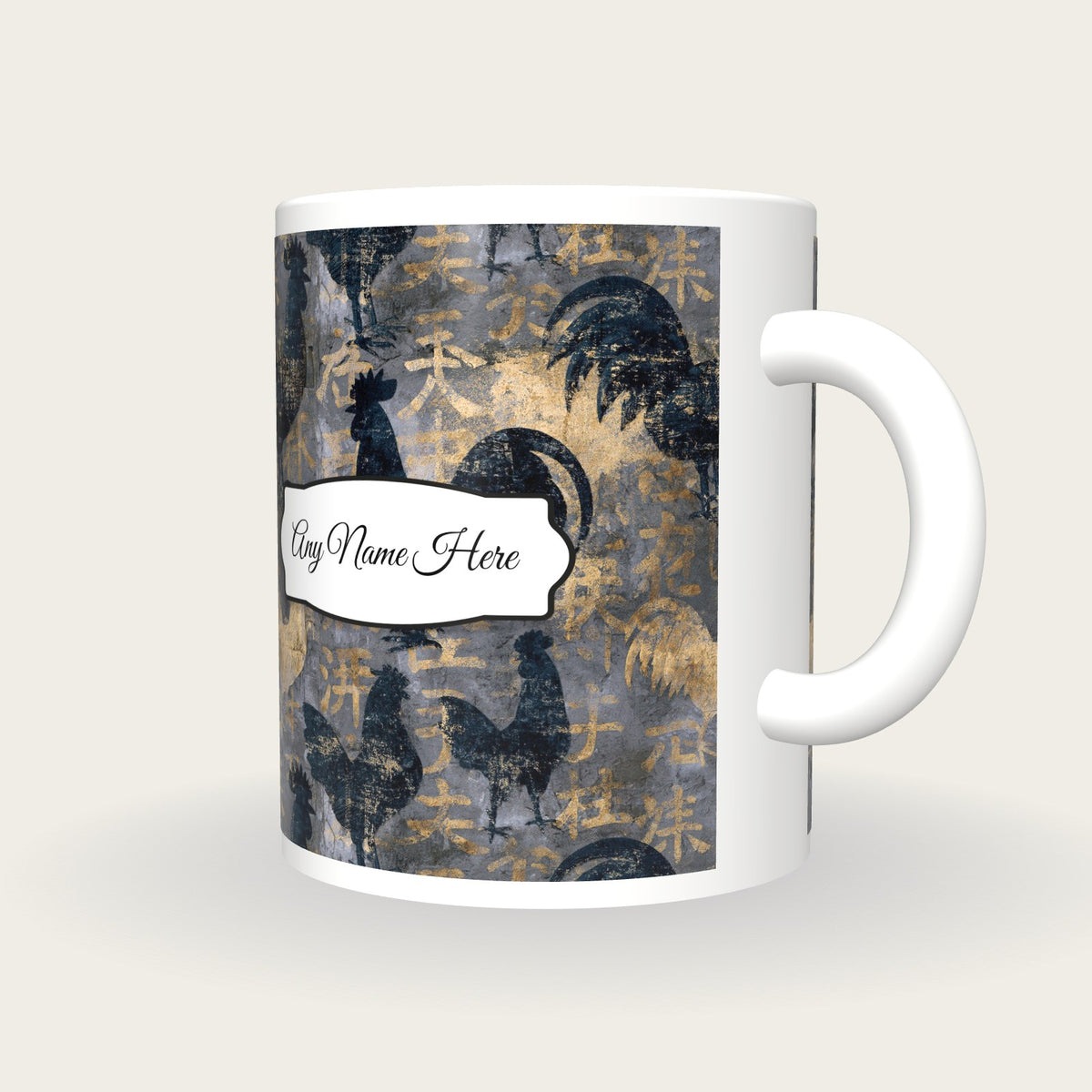 Fresco Rooster Weather Vane Name Mug, three-quarter view