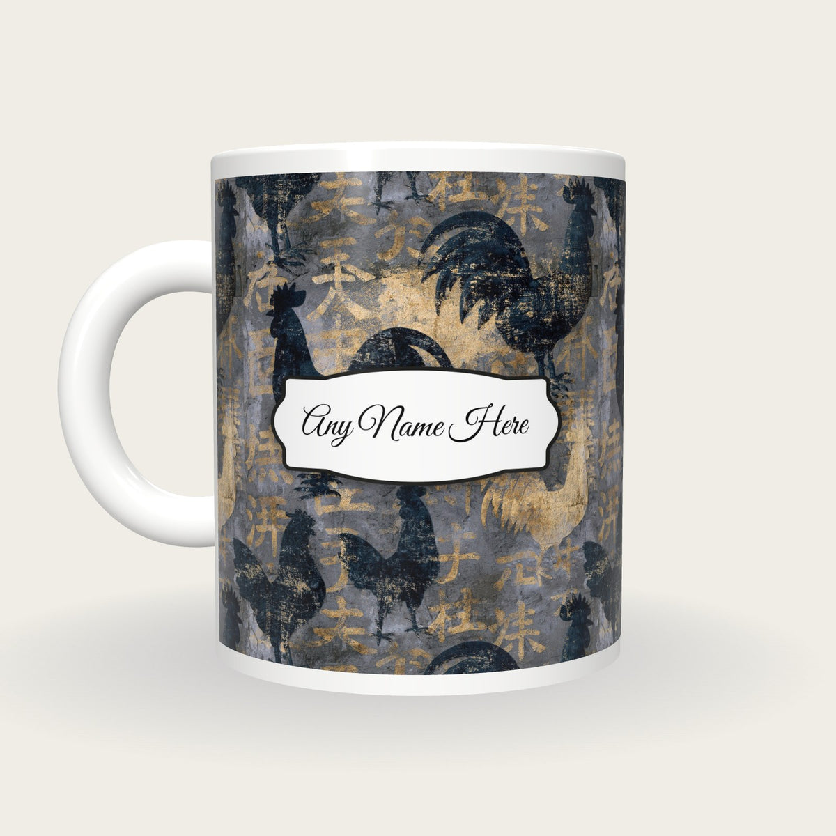 Fresco Rooster Weather Vane Name Mug, back with the second name label