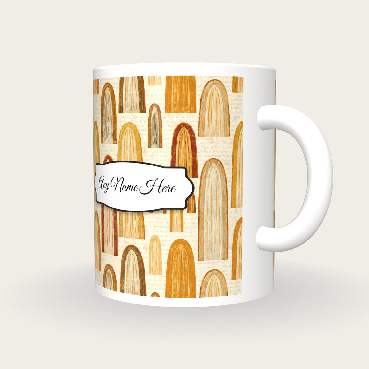 Folk Art Waterfalls Name Mug, three-quarter view