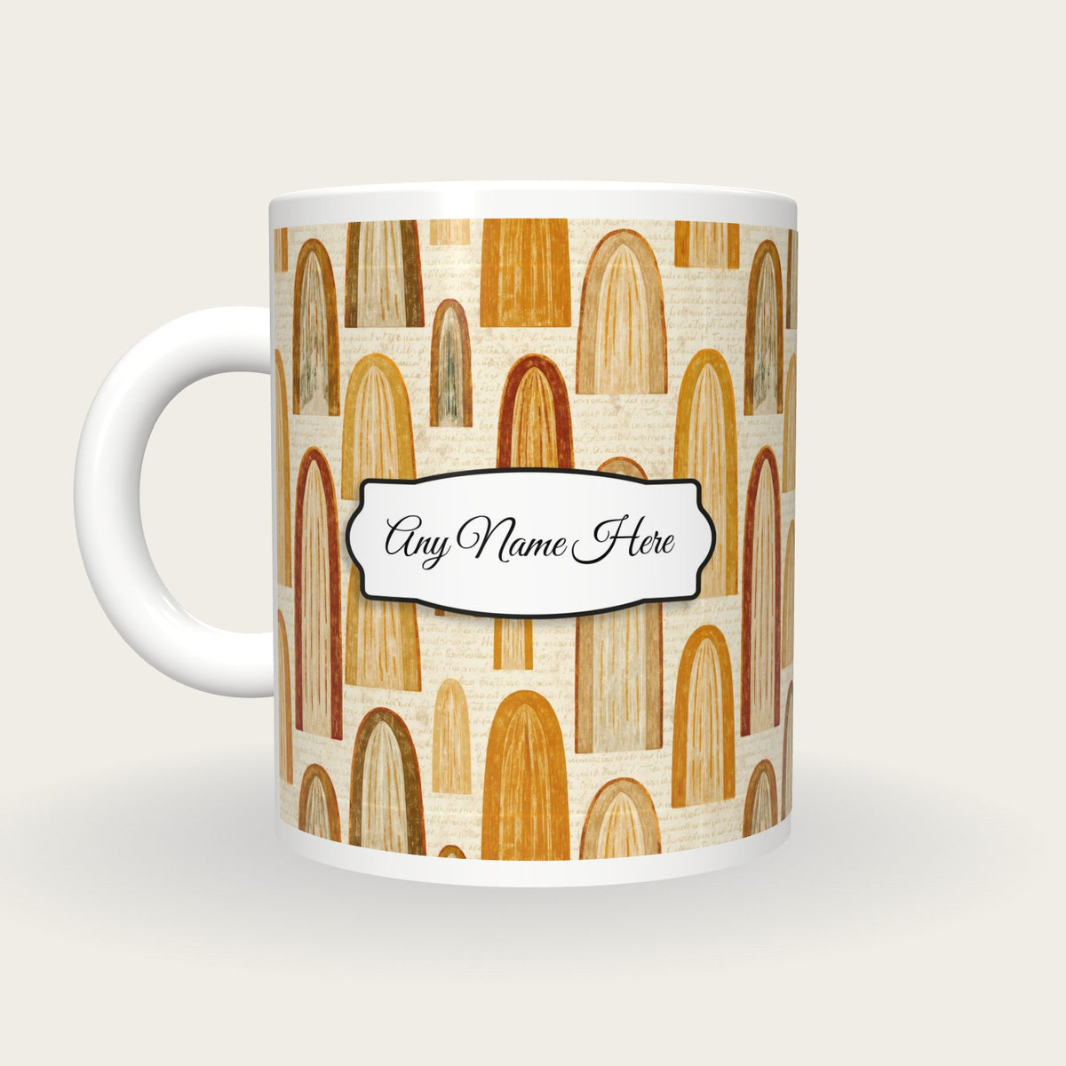 Folk Art Waterfalls Name Mug, back with the second name label