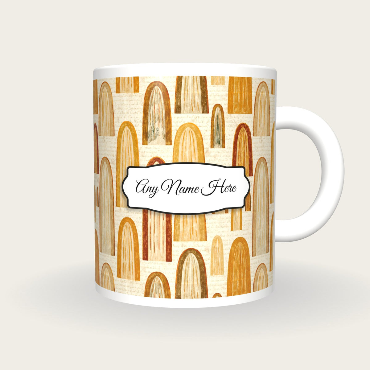Folk Art Waterfalls Name Mug, front with the name label