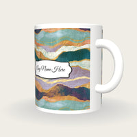 Woodcut Lilac Abstract Name Mug, three-quarter view