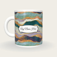 Woodcut Lilac Abstract Name Mug, back with the second name label