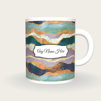 Woodcut Lilac Abstract Name Mug, front with the name label
