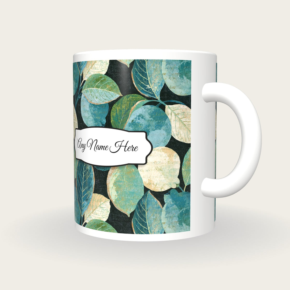 Scratchboard Guavas Name Mug, three-quarter view