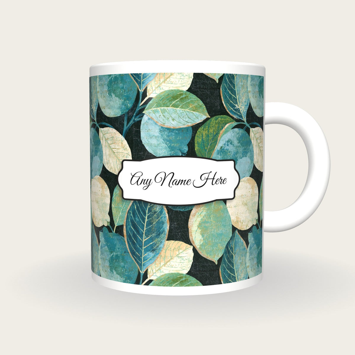 Scratchboard Guavas Name Mug, front with the name label